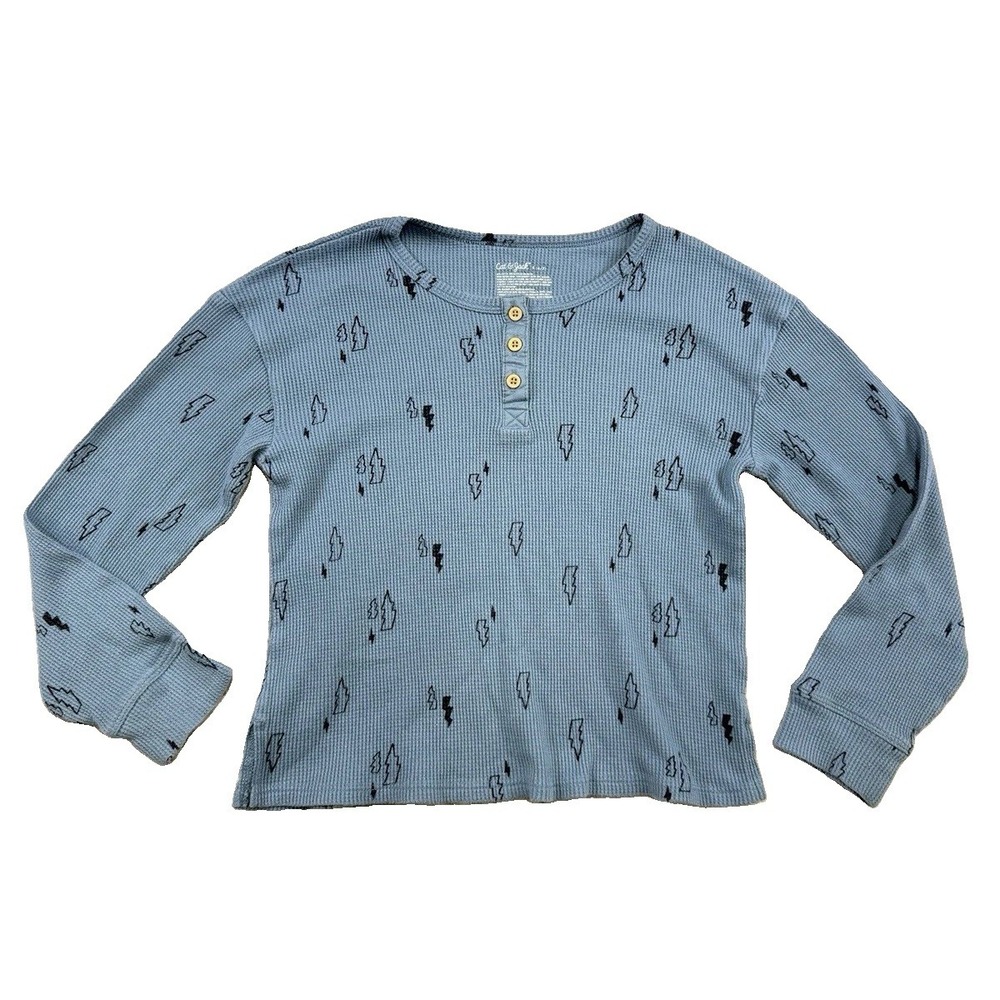 Girls Cat & Jack Blue Thermal Henley Long Sleeve Shirt Size Small 6/7 Preppy